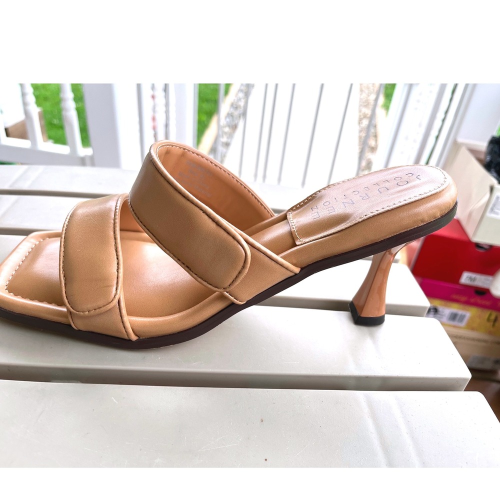 Journee Collection Essey Tan Padded Double Strap Square Toe Flared Heel  9.5 - Picture 8 of 12